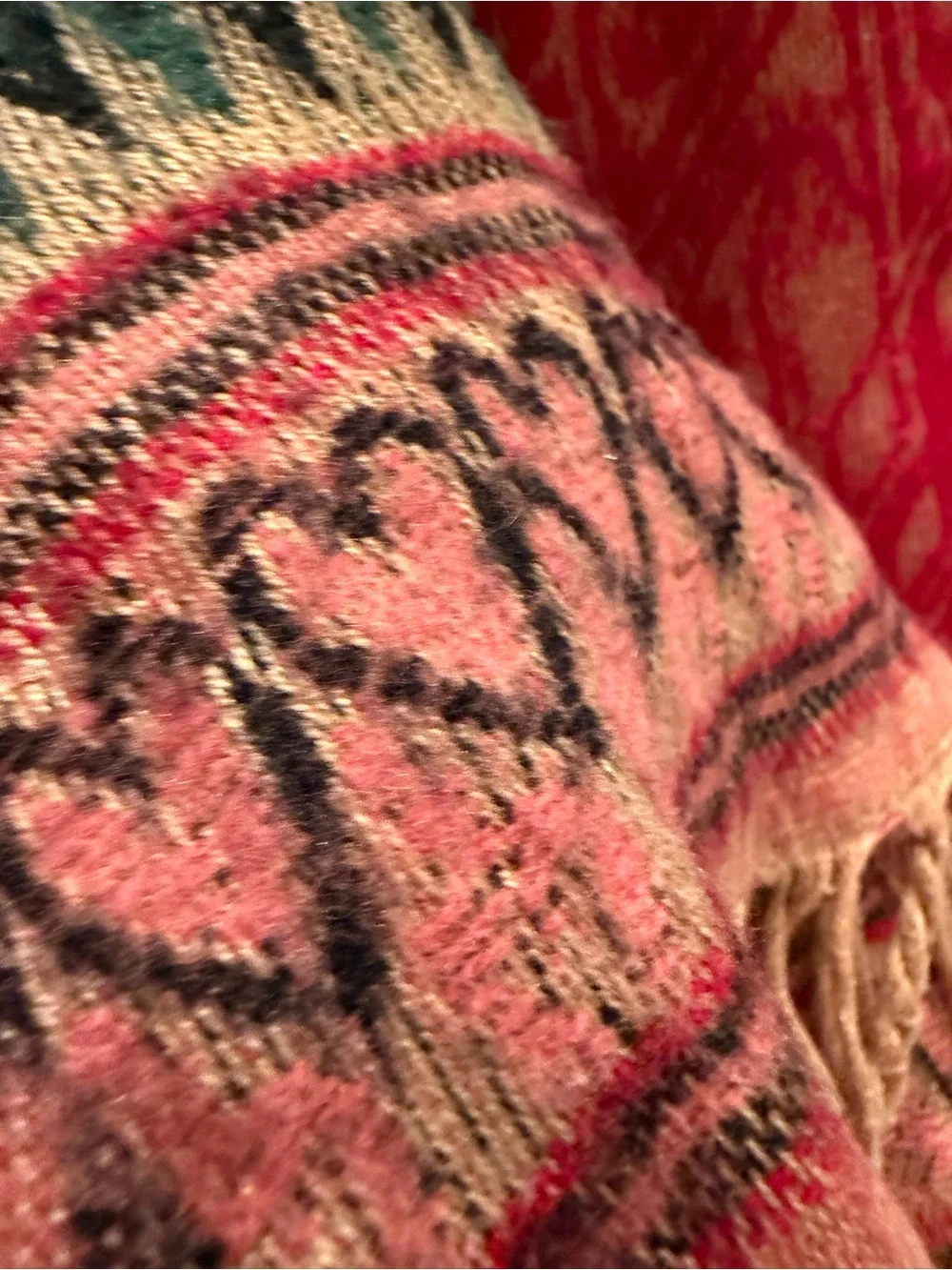 Large Cozy Shawl with Intricate Designs and Darling Heart Pattern